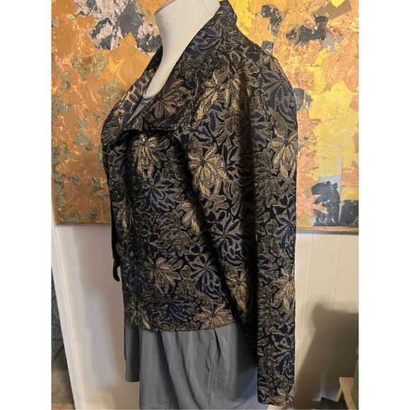 Habitat Blue & Gold Tapestry Boxy Art to Wear Jacket Size M - Picture 2 of 7